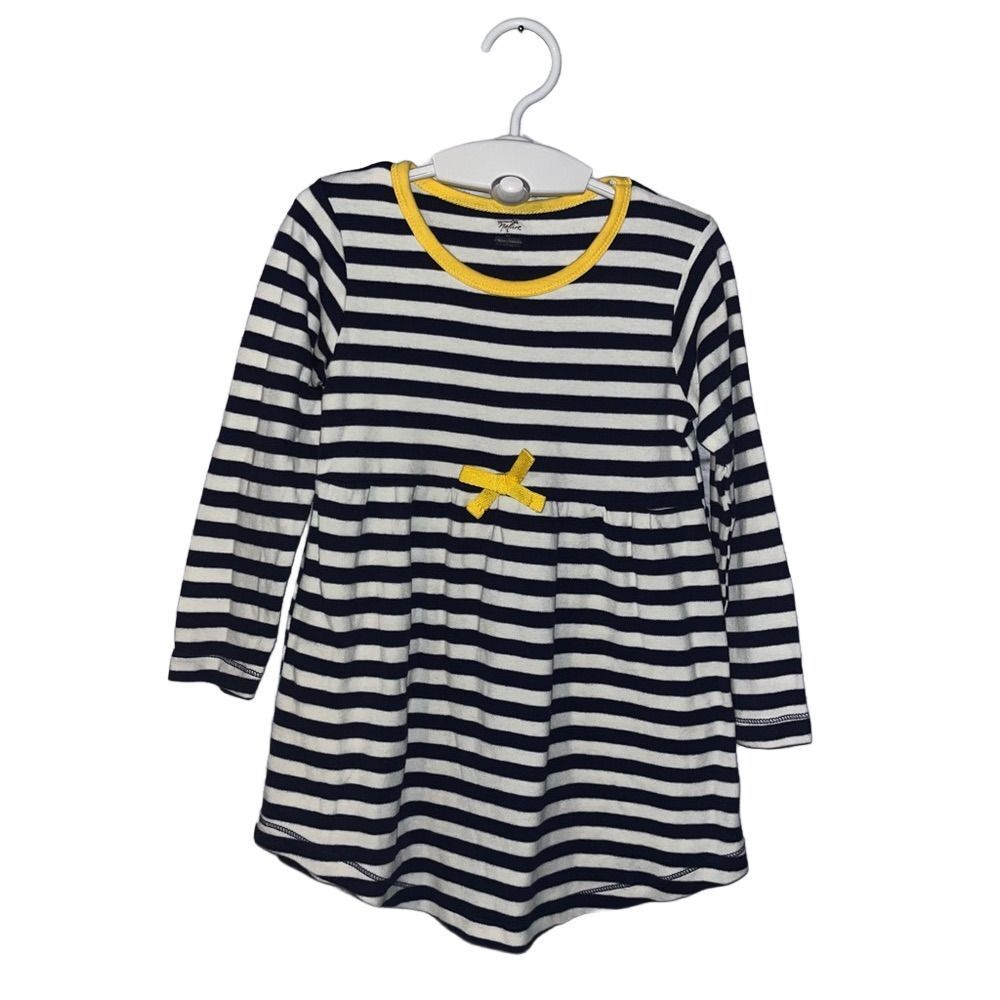 Girls yellow bow navy blue white 100% organic cotton dress size 5t